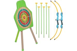 XDAILUYYDS Flèche et arc pour enfants, kit de tir à l'arc avec 1 cible avec support, 6 flèches à ventouse, 2 arcs pour débutants et adolescents
