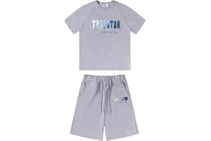 BYIYGSL Tuta Sportiva Da Uomo T-shirt Trapstar in 2 Pezzi Tuta Da Jogging Trapstar Cotone T-shirt e Pantaloncini Casual Sweatsuit Set,Unisex