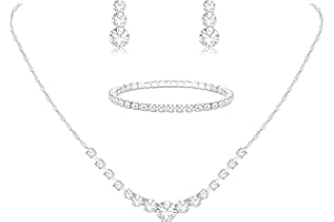 AOWVUTS Parure Mariage Mariée pour Femme Strass Collier Cristal Boucles d'oreilles Pendantes Bracelet en Argent Ensemble de Bijoux de Mariage Étincelants Mariée Soirée pour Femmes et Filles