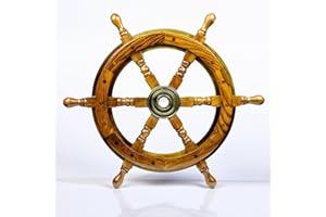 Nagina International Nautical Handcrafted Wooden Ship Wheel - Home Wall Decor (18 Inches, Natural Wood)