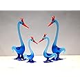 MARBOGLASS India Handicrafted Mini Swan Family Figurine for Home Decor, Blue