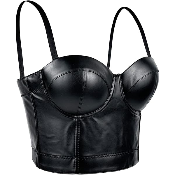 GORGLITTER Y2K Cami beha met beugel voor dames, gothic, crop top, PU-leer, camitop bustier, bovendeel met veters, partytop, korset, top, festivaloutfit, zwart, S
