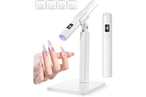 Lychico Handheld UV LED Nail Lamp with Stand, Portable Cordless Nail Dryer Light for Gel Polish with 4 Soft Silicone Heads, USB Rechargeable, One-Button Operation for Home Salon Use
