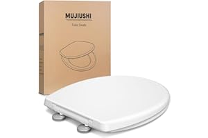 Toilet Seat, MUJIUSHI Soft Close Toilet Seats with Non-Slip Seat Bumpers & Metal Screw Bolts, Fit Standard Round Toilet, Quick Release No Slam White Toilet Lid with Cover, Easy to Install & Clean