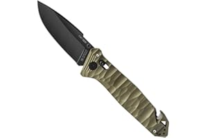 C.A.C TB Outdoor - Couteau CAC® - Couteau Armée Française - Survie et Outdoor - Lame Lisse Anti-Corrosion - avec Coupe Sangle - Manche PA6 FV Kaki - Lame Utile 85 mm