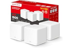 ‎MERCUSYS Mercusys Halo H1500X Wi-Fi 6 Mesh WLAN Set (3er Pack), AX1500 Dual Band Router & Repeater, Gigabit-Port, empfohlen für Häuser mit 3-5 Schlafzimmern, nahtloses Roaming, MERCUSYS App