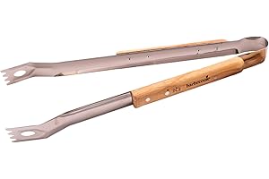 Barbecook pince bbq, pince de luxe, pince à barbecue, accessoire barbecue, Acier Inox/Bouleau, 40 cm, Argent