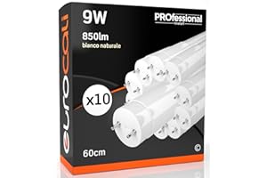 Eurocali Tubo LED 60cm G13 T8 9W 850 lumen - Luce Bianco Naturale 4000K - Fascio Luminoso 160° - Sostituzione Neon - Pacco da 10