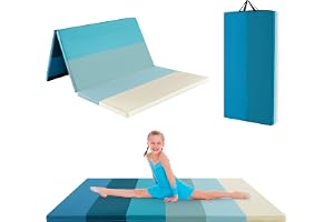 COSTWAY Gymnastikmatta, vikbar, 180 x 120 cm, mjuk golvmatta, gymnastikmatta, 3-vägs vikbar av PU med bärhandtag, sportmatta, fitnessmatta hemma för barn och vuxna
