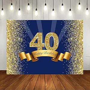 Happy 40th Birthday Photography Backdrop for Adult Men Navy Blue and Glitter Gold Forty Years Old Background Shiny 40th Anniversary Party Decorations Photo Booth Props 7x5ft