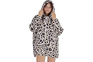 Queenshin Leopard Hoodie Decke Übergroße Kuscheldecke mit Reißverschluss, Kuschelpullover Sherpa Pullover Hoodie Sweatshirt für Erwachsene