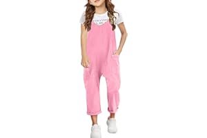 liaddkv Girls Casual Sleeveless Jumpsuits Spaghetti Strap Loose Overalls Rompers Long Pants With Pocket 1 Piece Overalls Jean Girl