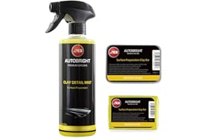 Autobright Pre Cleaning Car Wax Polishing Clay Mist 500ml & 100g Yellow Medium Clay Bar Smooth Finish Detailing Kit