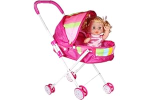Rosixehird Passeggino per Bambole per Bambini - Passeggino 2 in 1 Realistico E Pieghevole per Bambole - Baldacchino Retrattile E Impugnatura Morbida - per Bambole Fino A 18"