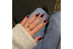 KQueenest Burgunderrot Press On Nails Mittel Mandel - Acryl Nägel zum Aufkleben, Natürlich Einfarbig Fake Nails Fingernägel zum aufkleben, Glänzende Gel Full Cover Kunstnägel für Frauen 24 Stück