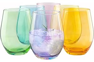 TREND FOR HOME Verre a Eau Couleur Verre a Cocktail Grand Verre a Eau | 580 ml | Lot de 6 | Verres à Eau Soft Drink Jus Verre Cocktail | Sécurité au Lave Vaisselle | Collection Phoebe Rainbow