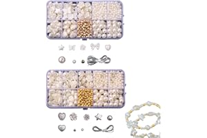 DAKLOP Kit fai-da-te per creare bracciali (perle imitation, accessori in oro e argento), perle diametro 4-18mm, 2 vassoi da 10 scomparti (circa 1520 pezzi), set artigianale manuale per adulti