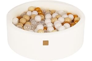 MEOWBABY Piscine à balles pour bébé - Ronde 90 x 30 cm - avec 200 balles - Blanc : Or/Beige/Blanc/Transparent