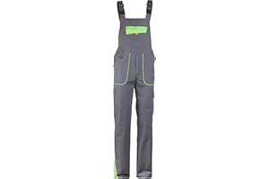 STENSO Prisma Salopette De Travail Homme - Salopette Homme Ripstop Légère Et Résistante Avec Poches Latérales, Arrière, Cargo Et Poitrine - Taille Et Bretelles Élastiques - Gris/vert EU50