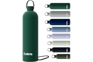 Exllena Botella Térmica 1.5 Litros – Botella Agua Acero Inoxidable 304, Botella Acero para Agua Fría y Caliente, 100% Estanco con Asa y Gancho – Ideal para Viajes, Gym y Exterior(Verde Oscuro)