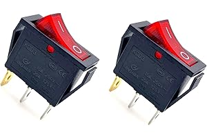 JZK Red Light ON OFF Rocker Switch 15A 250V 20A 125V AC, 3 Terminals SPST 3-Pin KCD, Rectangle Power Button