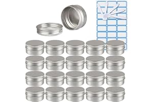 ZEOABSY 100 Pièces 30ml Pots en Aluminium Vide Rond Argent Petit Cosmétiques Pot Conteneurs for Fait Main Bougies Crème Baume Voyage, 10x Spatule, 4X Étiquettes