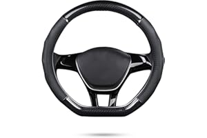 Ergocar Car Steering Wheel Cover Non-slip Car Steering Wheel Protector Sport D-shape Carbon Fiber & First Layer Cowhide Universal For Diameter 38cm(15") (D-Black)