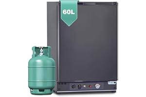 SMETA Nevera Pequeña 12V 220V Gas, Nevera Trivalente 60L para Furgoneta, Nevera de Gas Butano, Camper, Caravana, RV, Camión, Yate, Mini Frigorífico Silencioso, Negro