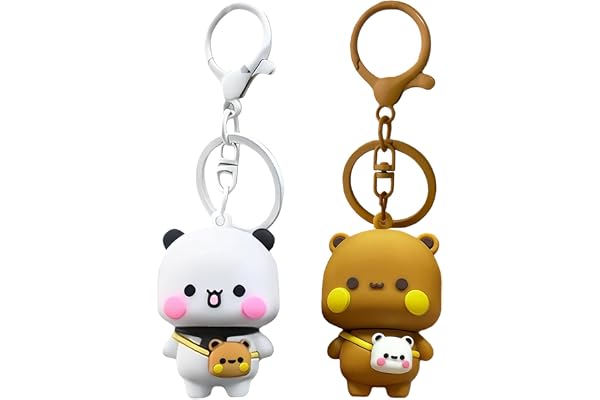 JXAXD 2 st. Bubu Dudu nyckelringar, Bubu och Dudu berlock, Panda nyckelring, tecknad Kawaii nyckelring, Söt handväska nyckelring för barn, flickor