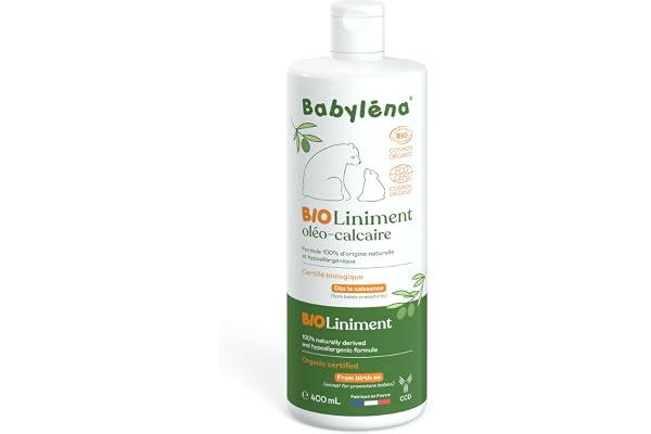 Babyléna BioLiniment Oléo-Calcaire bébé – 100% d’Origine naturelle 400 ml - Certifié Bio* Sans parfum– Liniment Fabriqué en France