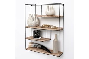 Vivol Mensola da parete in metallo nero con pavimenti in legno (rettangolare)