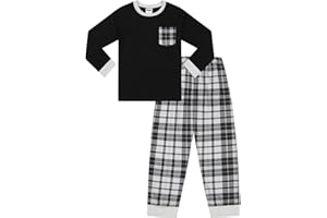 ThePyjamaFactory Pyjama Long en Coton à Carreaux Noirs et Gris pour Filles Pyjama pour Enfants