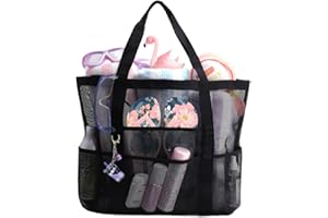 Kwaiffeo Mesh Beach Bag - 8 Pockets Large Beach Tote Bag for Family Beach Bag for Toys & Vacation Essentials