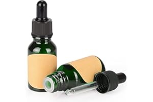 stonylab 2 Pack Flaconi Contagocce in Vetro, Flacone in Vetro Vuoto con Contagocce in Vetro Affusolato, Tappo Interno e Etichetta per Oli Essenziali, Fragranze e Aromaterapia (15 ml, Verde)