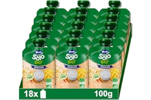 Hero Solo - Bolsitas Ecológicas de Mango, Platáno, Yogur y Avena, Ricas en fibra, Sin Conservantes, Aditivos, Aceite de Palma ni Azúcares Añadidos, A Partir de los 6 Meses - Pack de 18 x 100 g