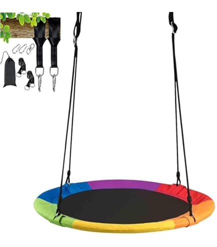 COSTWAY Altalena A Nido Rotonda Arancione Per Bambini - Con Corde Regolabili 100-160cm - 2