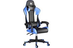 HLFURNIEU Silla Gaming Ergonómica, Sillas Gaming Profesional, Cadeira Gaming Regulable en Altura, Silla Gamer Adulto con Reposacabezas y Soporte Lumbar, Gaming Chair Negro y Azul