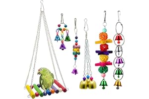 Amasawa 6 Pieces Bird Parrot Toys for Cages,Colorful Chewing Hanging Swing Pet Bird Toy with Bells, Rope Perch for Small Birds,Parakeet Bird Toys Bird Perches Swing Toys