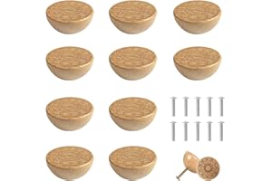 HIQE-FL Pomos Redondos de Madera,10 Piezas Tiradores para Cajones Madera,Pomos para Cajones con Tornillos,Tiradores de para armarios y Puertas para Niños,Ideal para Cajones(N)