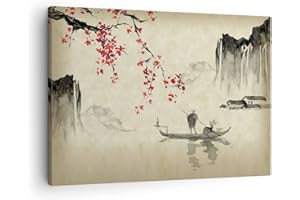 Moderne Impression sur Toile Fleur Cerises Japon Image Tableau Decoration Murale 70x50cm Deco Cadre Décoration Salon Chambre Cuisine Horizontal Tableaux Decoratifs Muraux Art Wall Decor AA70x50-5020