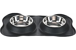 GALILEO Doppia ciotola animali in acciaio con tappetino antiscivolo in gomma