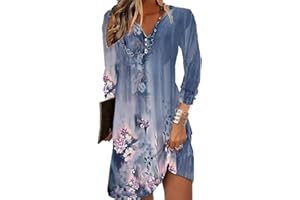 GRMLRPT Damska sukienka z krótkim rękawem i okrągłym dekoltem, w stylu boho, letnia sukienka, mini sukienka, nadruk kwiatowy, luźna tunika, sukienka na czas wolny (wielokolorowa, S)