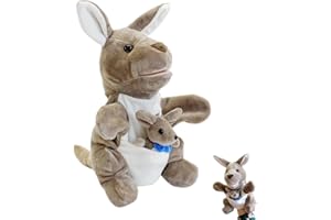 COSIESNEST Marionnettes à Main Marionnette Ventriloque 30 cm Marionnette Enfant Marionnette à Main Kangourou en Coton PP Doux Marionnettes de ThéâTre Poupée en Peluche pour l'enseignement de L'Histoire
