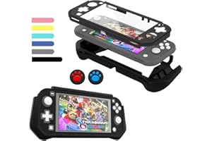 FIWWAT Switch Lite Coque de Protection pour Nintendo Switch Lite, Compatible avec Nintendo Switch Lite avec Protecteur d'écran PC intégré, Coque avec 2 Capuchons pour Les Pouces, Noir