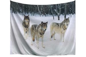 A.Monamour Arazzo da Parete Grande Mandala Animale Lupo Foresta Innevata Stampa Telo Tessuto Tenda Tovaglia Copriletto Copridivano Arazzi Murale Decorazione