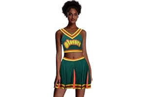 Funhoo Cheerleader Uniform Green Top Mini Skirt Cheerleading Cheer Bring It On Cosplay Costume for School Girls Women Dance Sport Outfit