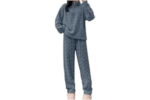 Generisch Pyjama long en polaire pour femme - Pyjama d'hiver chaud - Pyjama jacquard - Vêtement de nuit douillet - Couleur unie - Combinaison d'intérieur - Pantalon de pyjama - Haut long à manches
