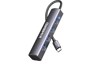 KiWiBiRD Hub USB C, 4 x złącze USB 3.0 5 Gb/s, typ C na USB-A adapter multiportowy kompatybilny z MacBook Air Pro M1 M2, iPhone 15, iPad, iMac, Galaxy S23, Surface, XPS, pendrive USB, drukarką,