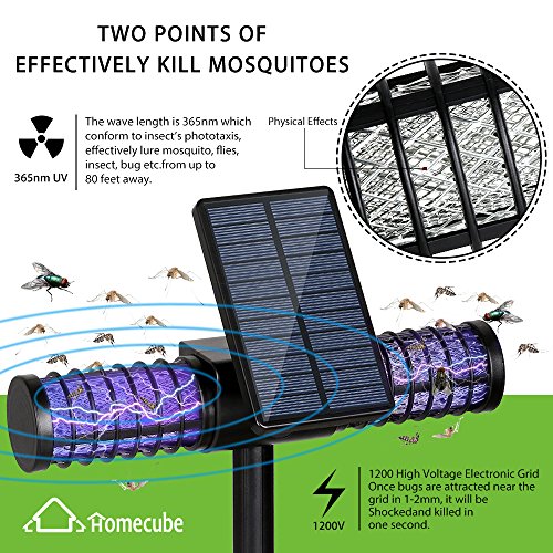 Solarleuchte Bug Zapper, Homecube 4 LED UV Outdoor Licht Insect Killer Zapper / Mosquito Killer / Fly Zapper kabellose Sicherheit Lampe mit USB-Ladeanschluss für Garten, Terrasse, Rasen, Home, kommerzielle Camping(2 packs) - 3