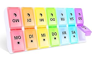 JANUIXCO Tablettenbox 7 Tage Morgens Abends - Pillendose 7 Tage 2 Fächer Abnehmbar, Frei von BPA - Medikamentenbox 14 Fächer Einfach zu Öffnen, für Unterwegs